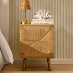 Dusklia - Lottie Woven Bedside Table with Door - Light Wood