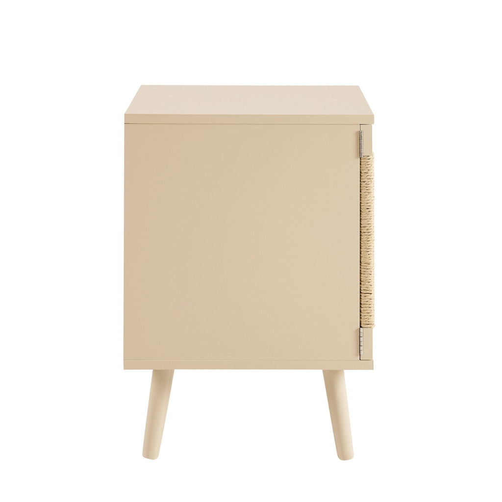 Dusklia - Lottie Woven Bedside Table with Door - Sand