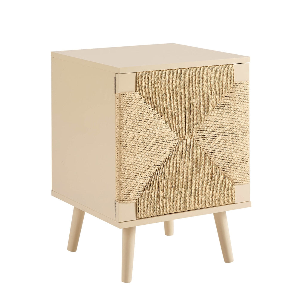 Dusklia - Lottie Woven Bedside Table with Door - Sand