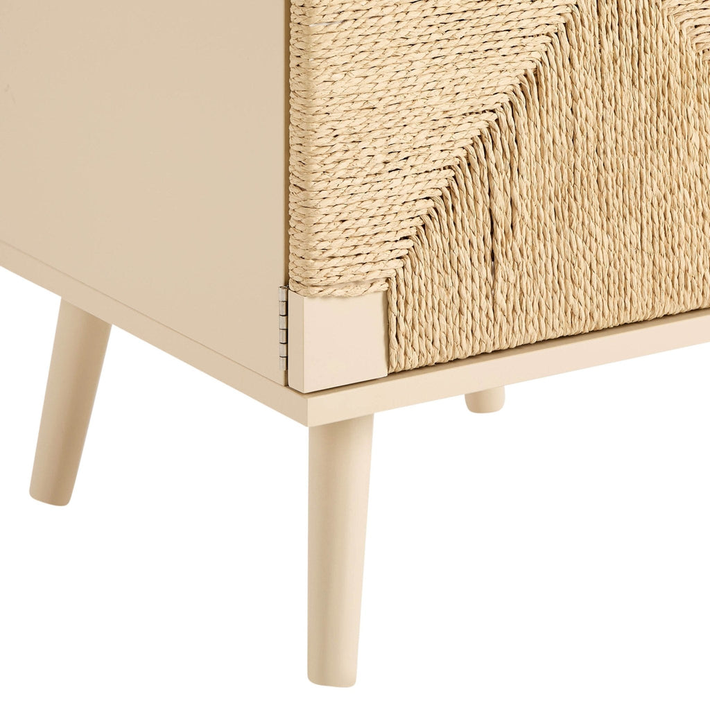Dusklia - Lottie Woven Bedside Table with Door - Sand