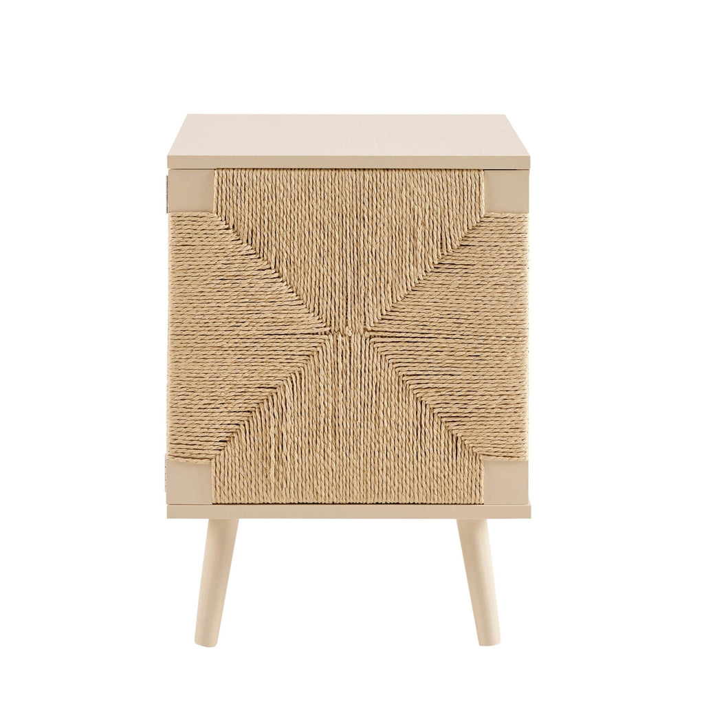 Dusklia - Lottie Woven Bedside Table with Door - Sand