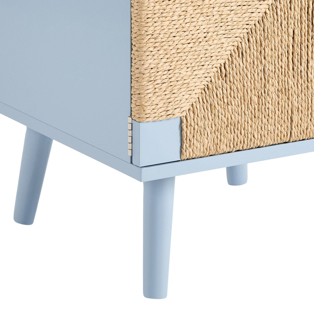 Dusklia - Lottie Woven Bedside Table with Door - Sky Blue