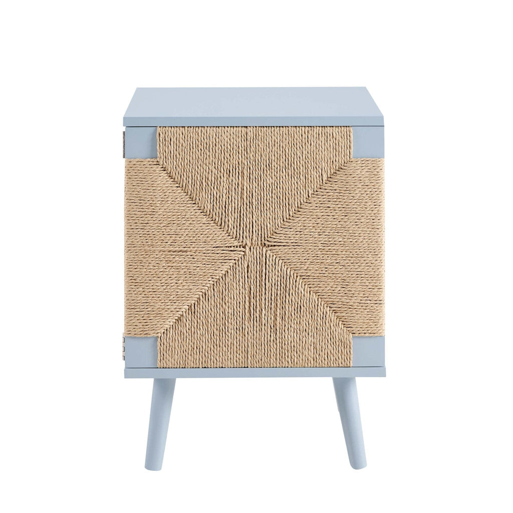 Dusklia - Lottie Woven Bedside Table with Door - Sky Blue
