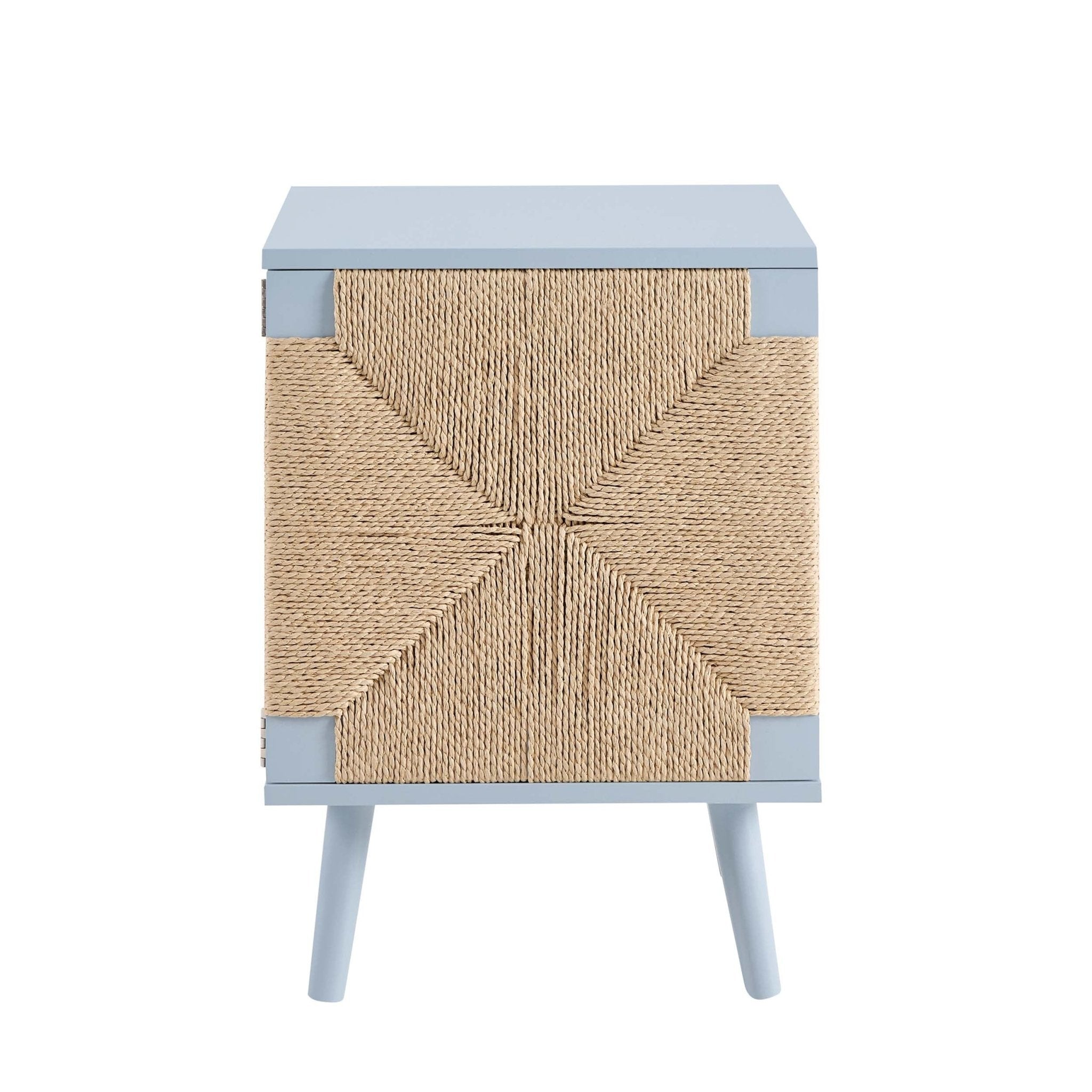Dusklia - Lottie Woven Bedside Table with Door - Sky Blue