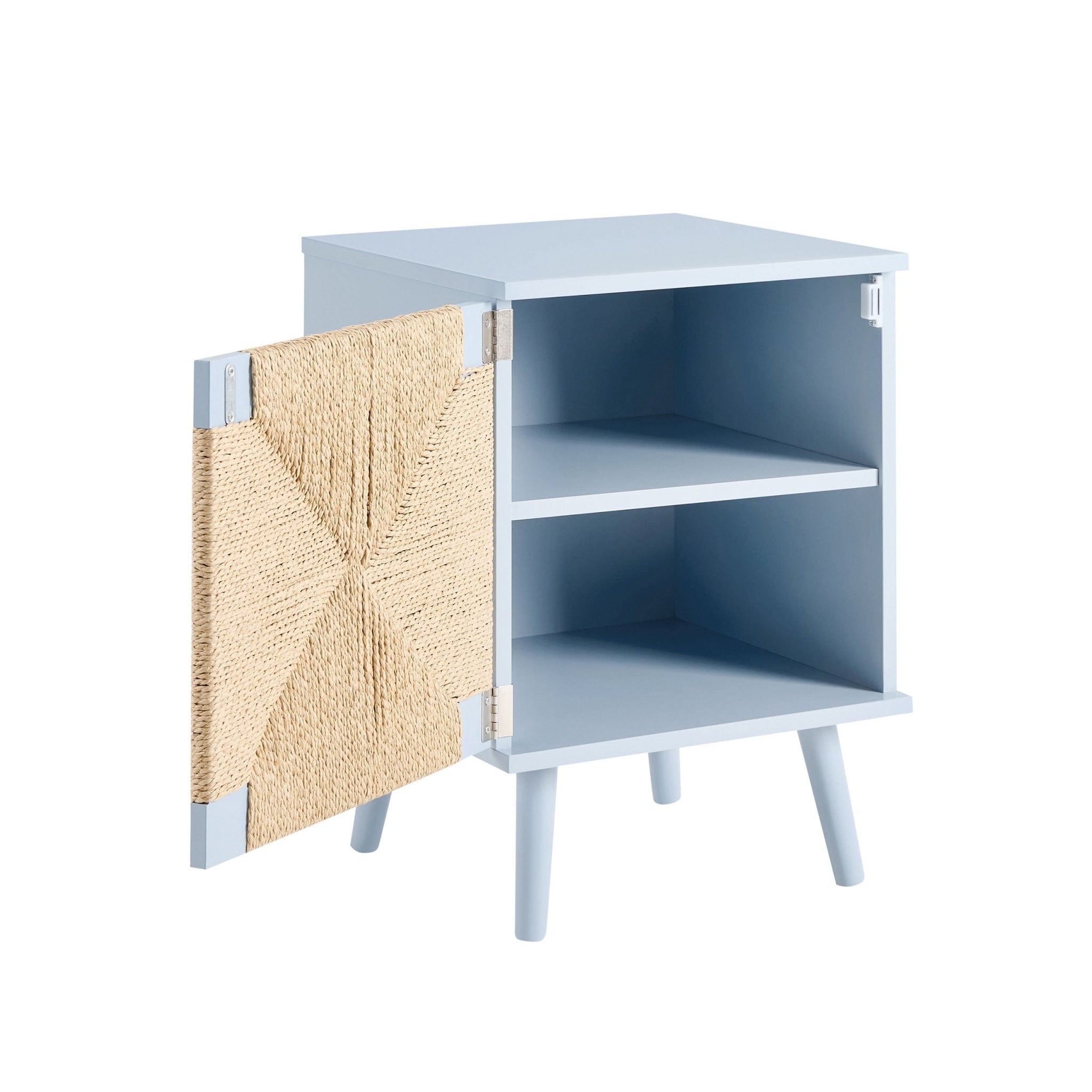 Dusklia - Lottie Woven Bedside Table with Door - Sky Blue