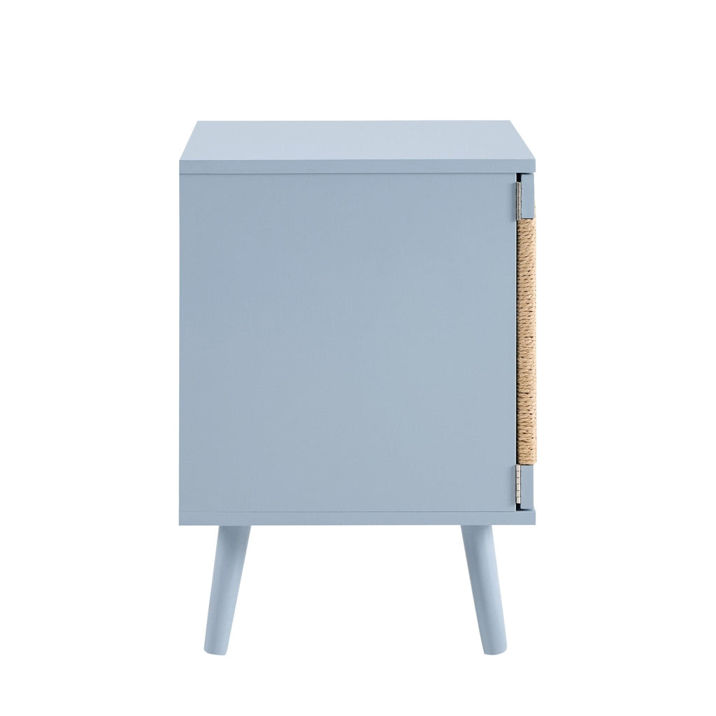 Dusklia - Lottie Woven Bedside Table with Door - Sky Blue
