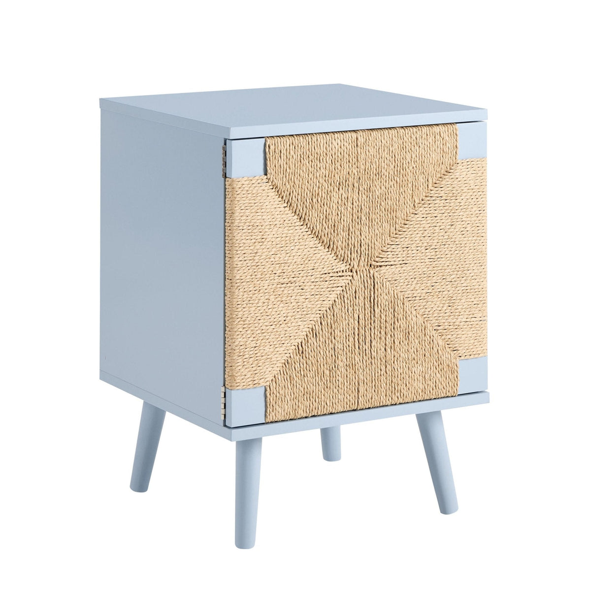 Dusklia - Lottie Woven Bedside Table with Door - Sky Blue