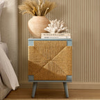 Dusklia - Lottie Woven Bedside Table with Door - Sky Blue