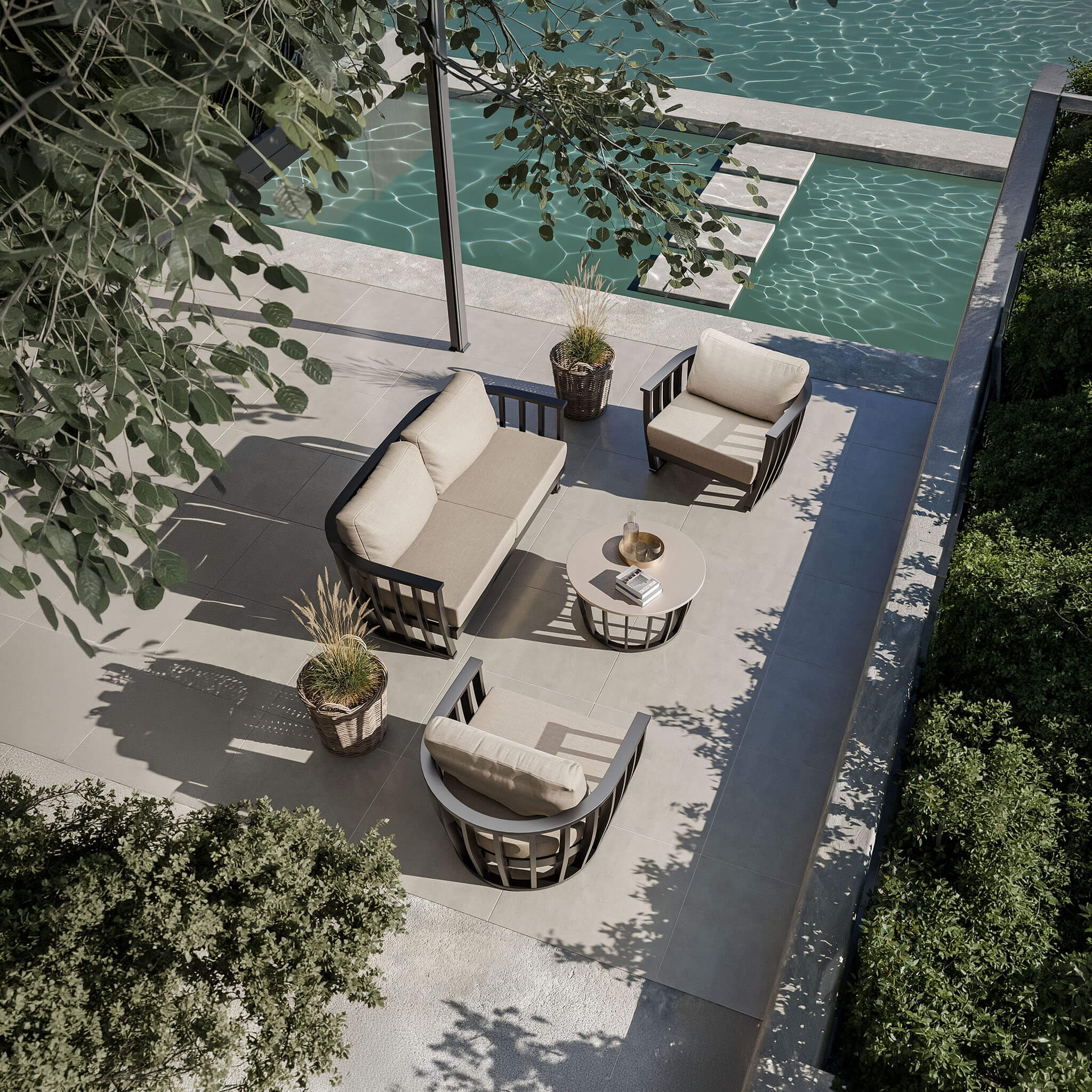 Dusklia - Lucca Outdoor 5 Seater Lounge Set with Coffee Table - Black