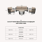 Dusklia - Lucca Outdoor 5 Seater Lounge Set with Coffee Table - Black