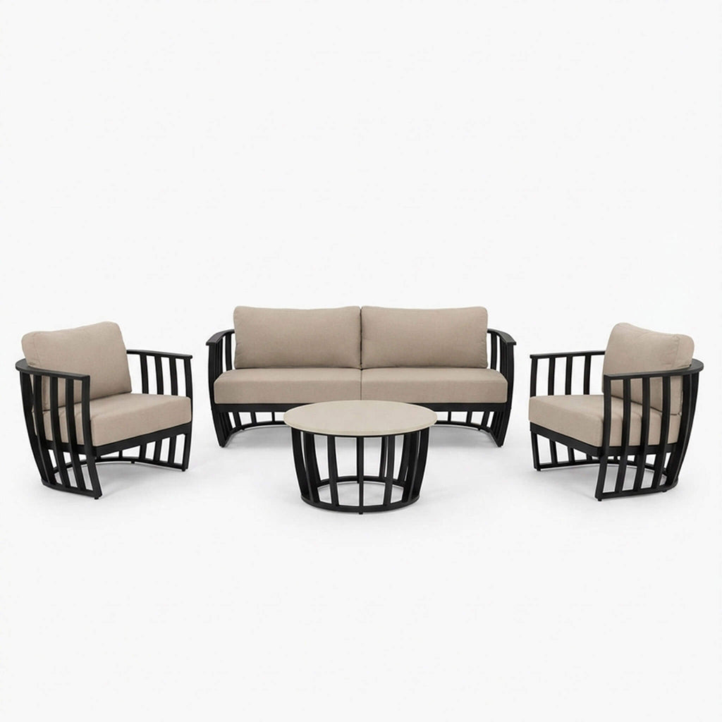 Dusklia - Lucca Outdoor 5 Seater Lounge Set with Coffee Table - Black