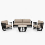 Dusklia - Lucca Outdoor 5 Seater Lounge Set with Coffee Table - Black