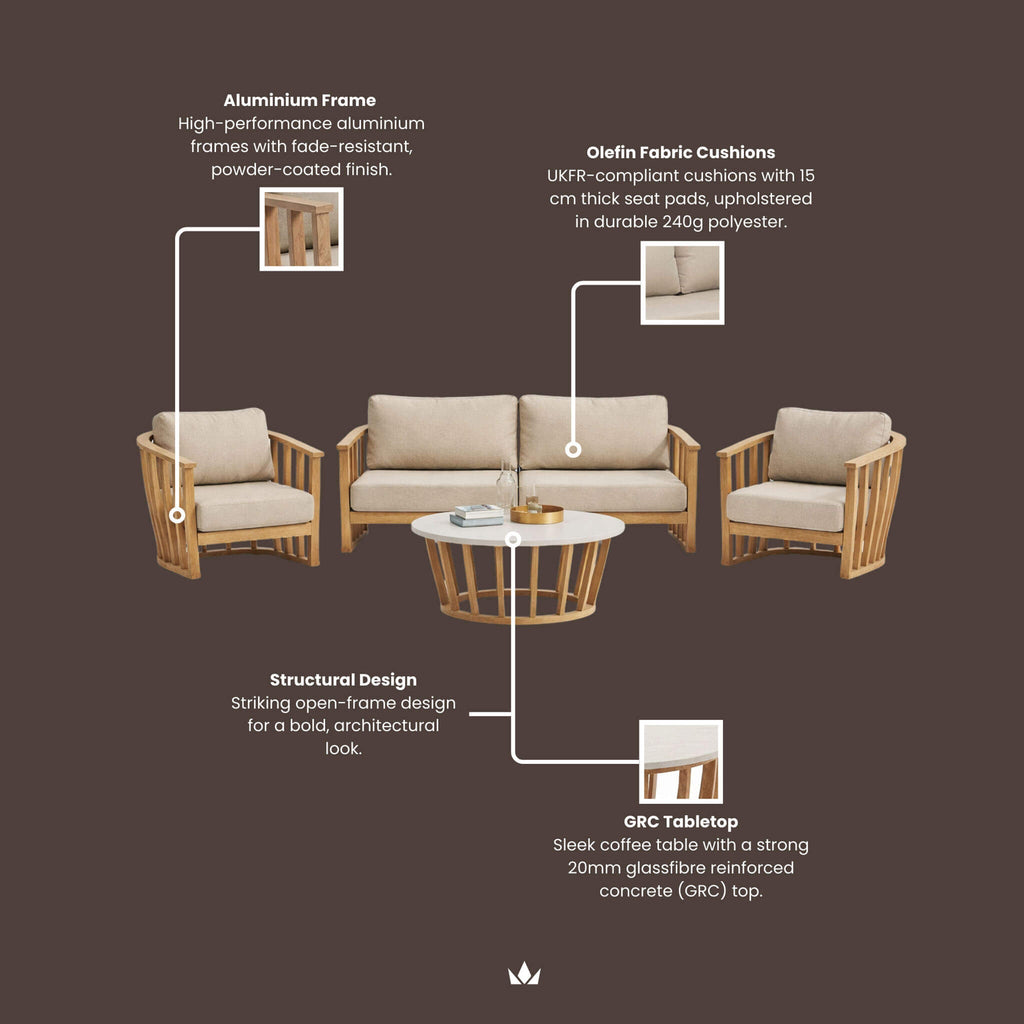 Dusklia - Lucca Outdoor 5 Seater Lounge Set with Coffee Table - Brown