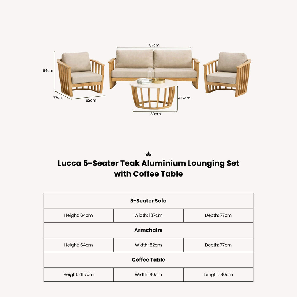 Dusklia - Lucca Outdoor 5 Seater Lounge Set with Coffee Table - Brown