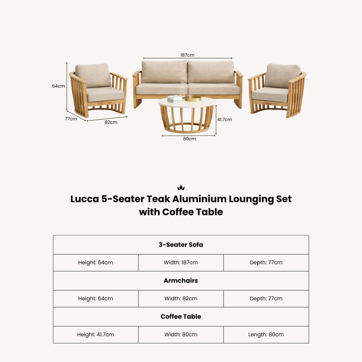 Dusklia - Lucca Outdoor 5 Seater Lounge Set with Coffee Table - Brown