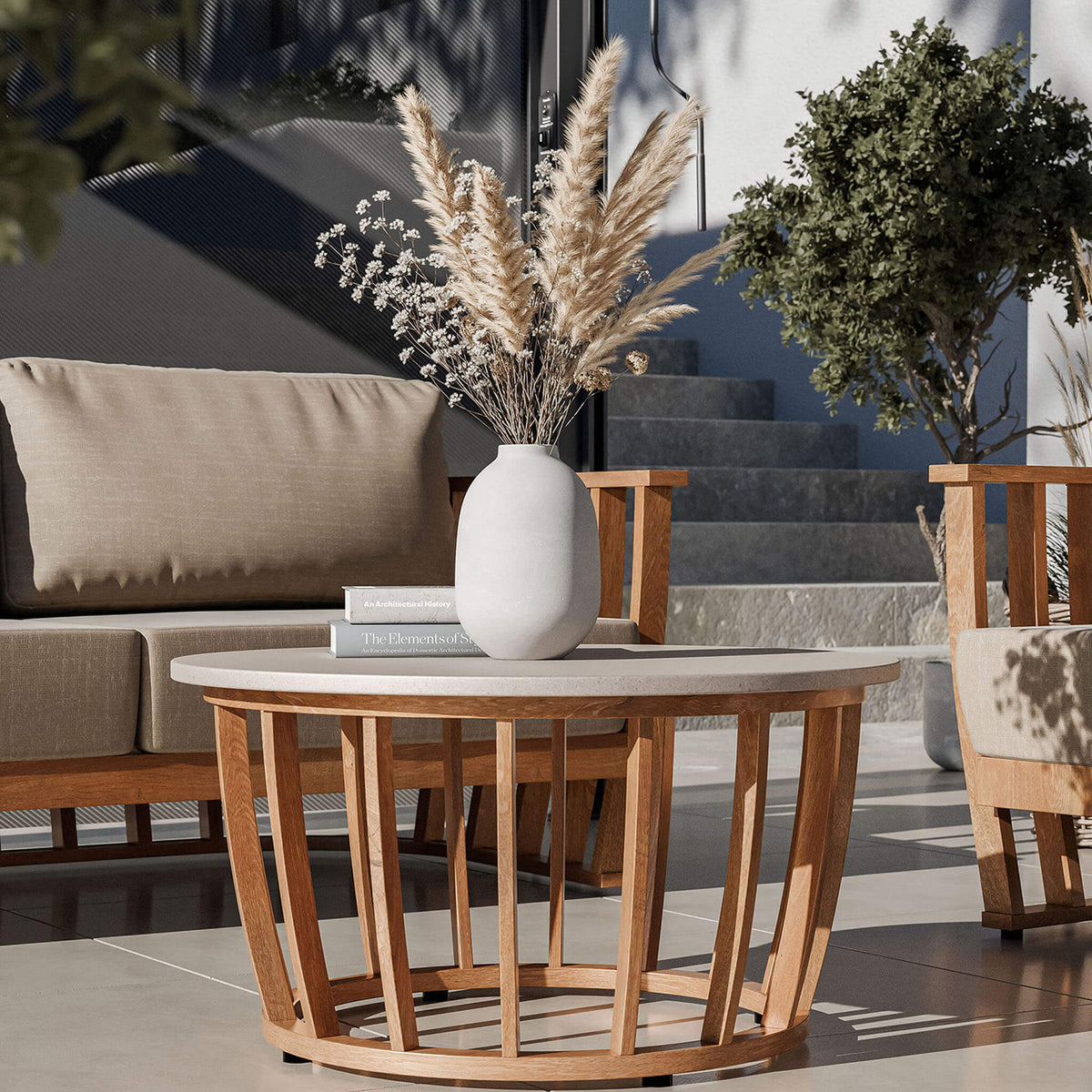 Dusklia - Lucca Outdoor 5 Seater Lounge Set with Coffee Table - Brown