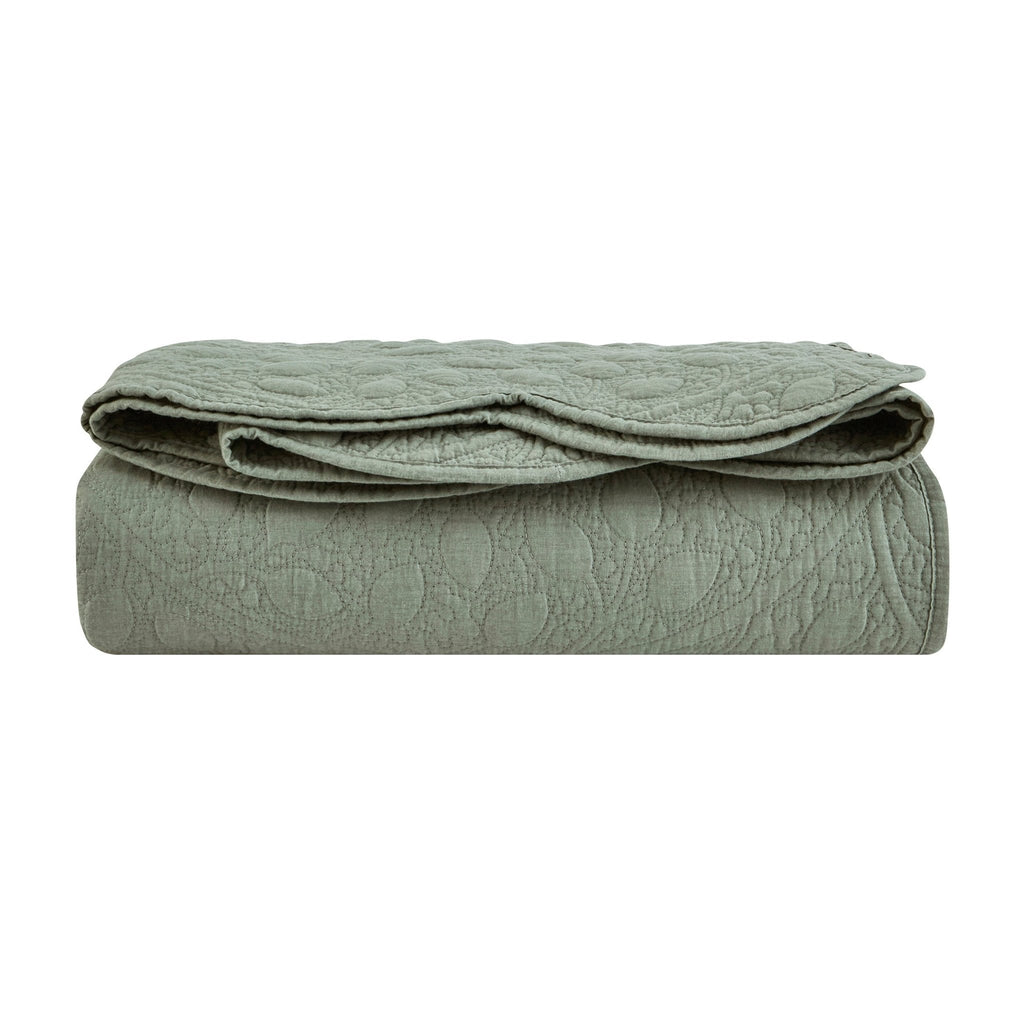 Dusklia - Lucerne Scallop Matelasse Bedspread - Forest Green