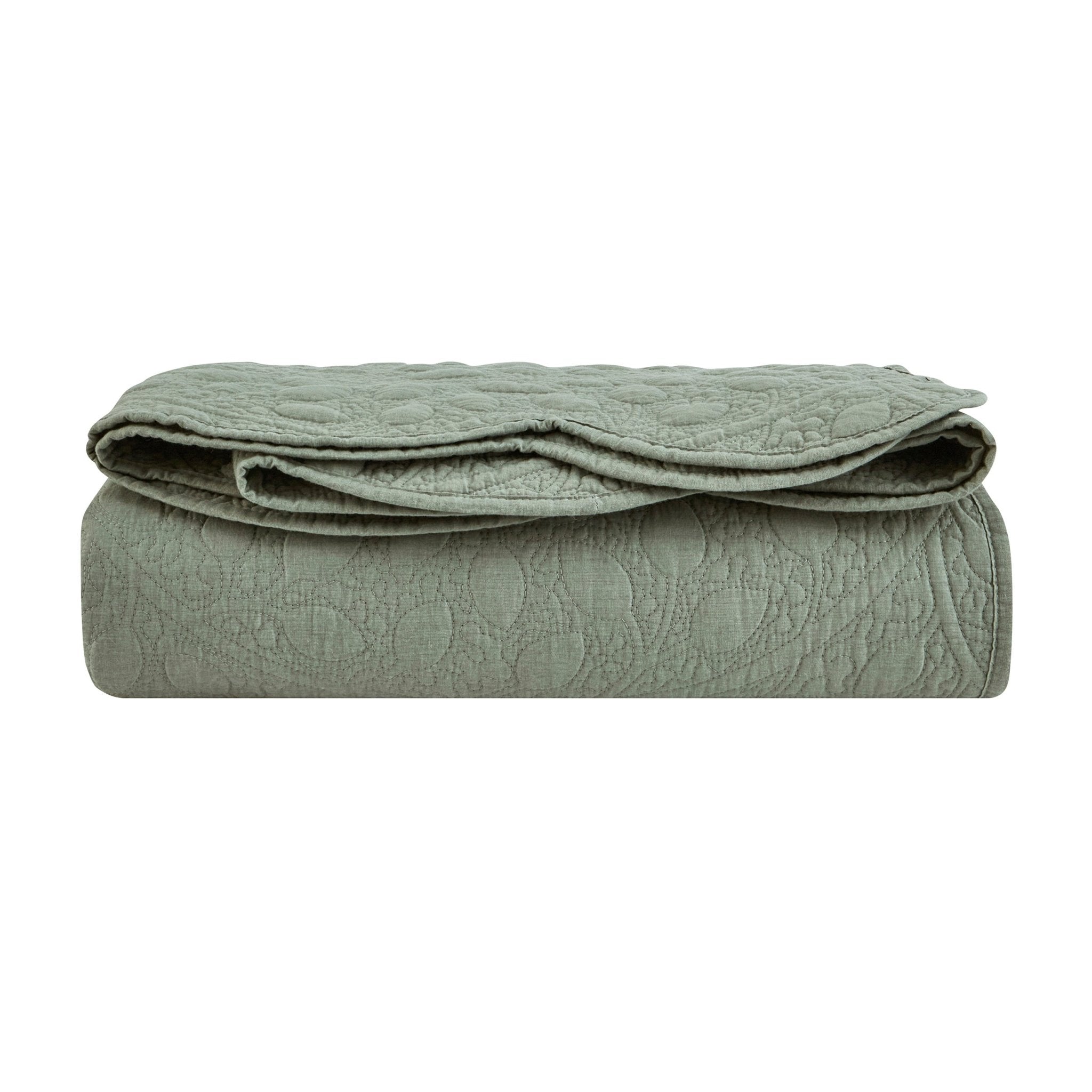 Dusklia - Lucerne Scallop Matelasse Bedspread - Forest Green