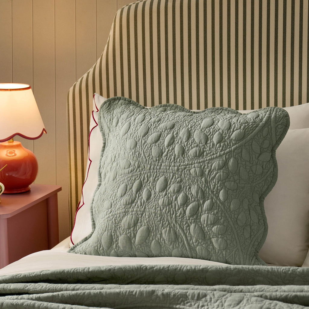 Dusklia - Lucerne Scallop Matelasse Cushion Cover - Forest Green