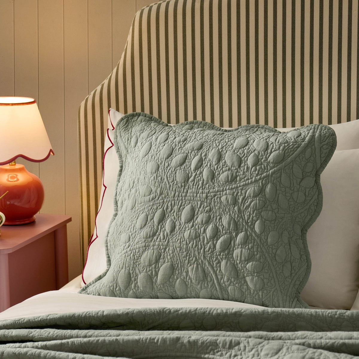 Dusklia - Lucerne Scallop Matelasse Cushion Cover - Forest Green