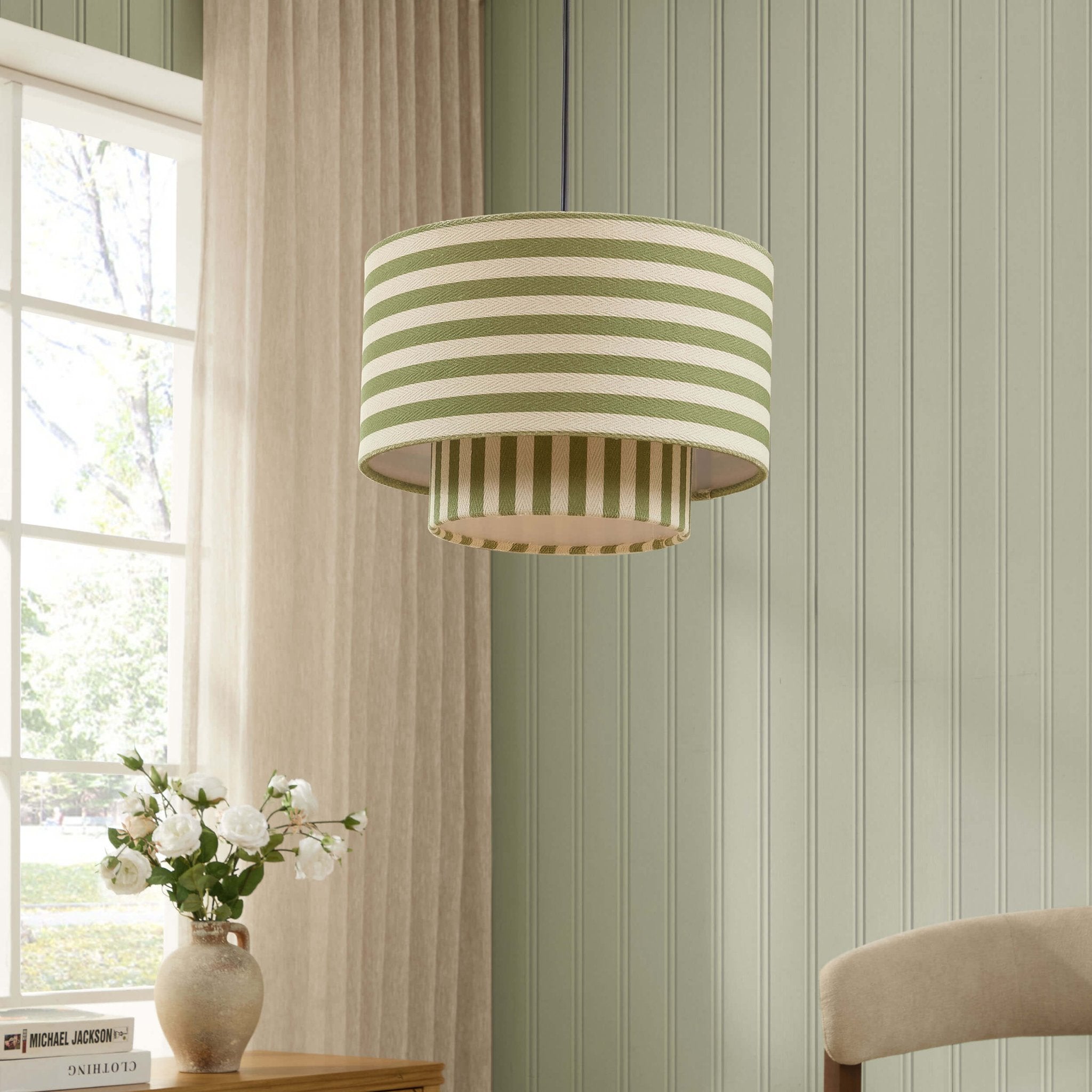 Dusklia - Lucia Striped Double Tiered Ceiling Shade - Green