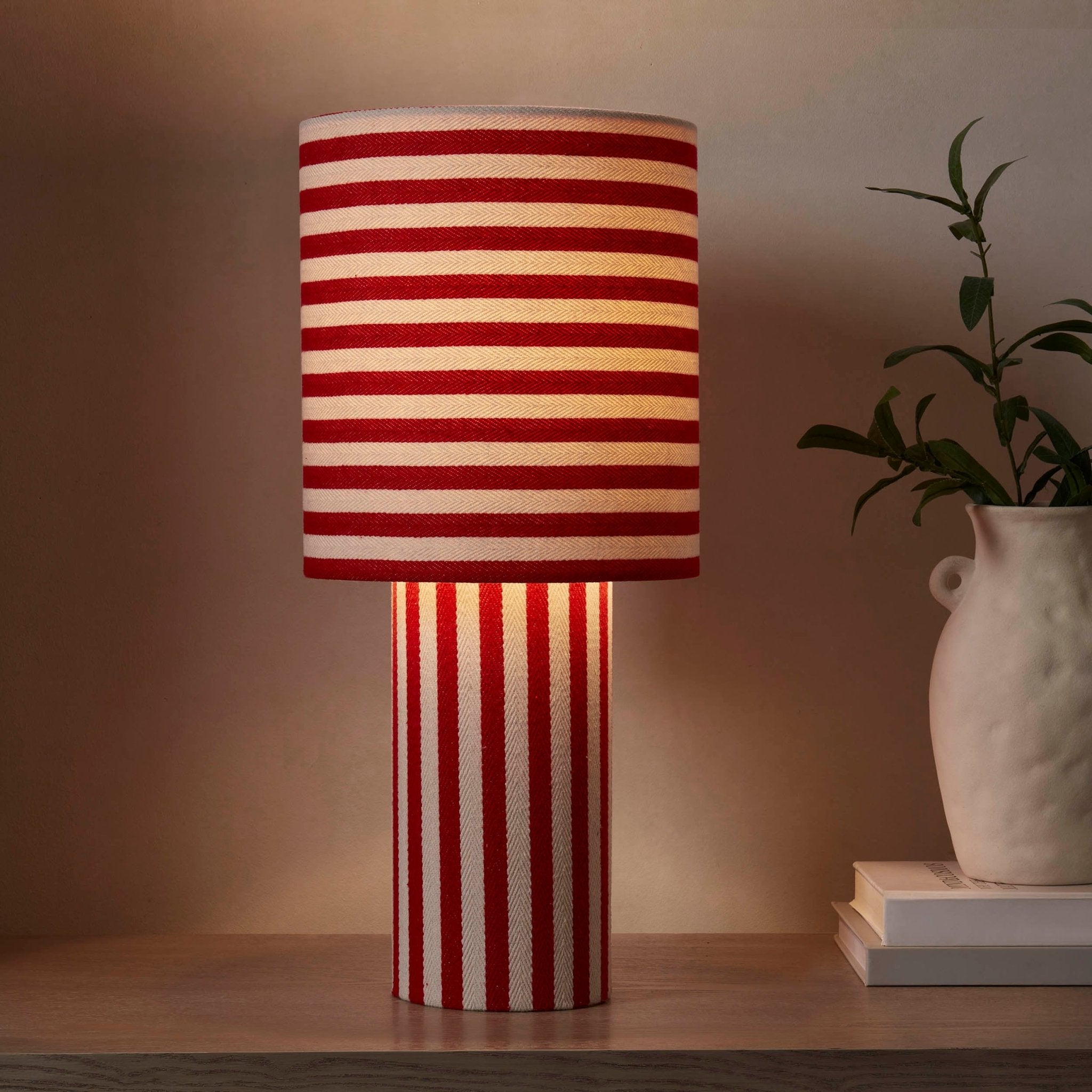 Dusklia - Lucia Striped Table Lamp - Red/White