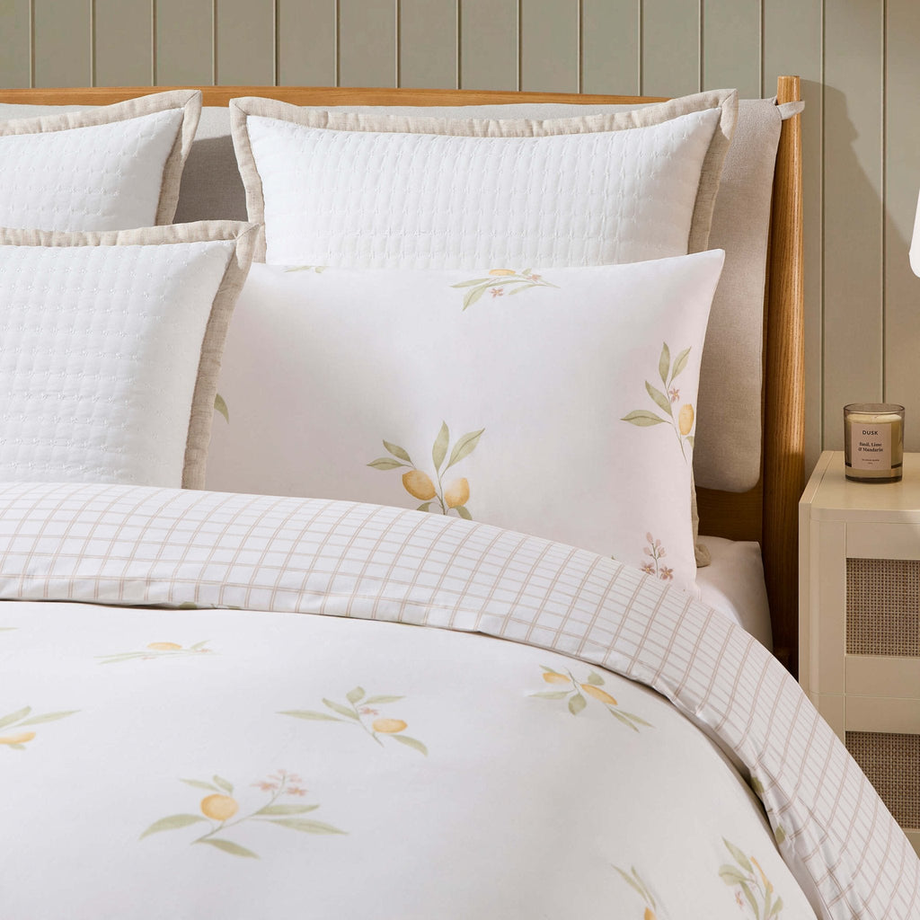 Dusklia - Lucie 100% Cotton Lemon & Check Reversible Duvet Cover & Pillowcase Set - Multicoloured