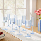 Dusklia - Lucinda Scalloped Edge 8 Piece Wine and Champagne Glasses - Blue