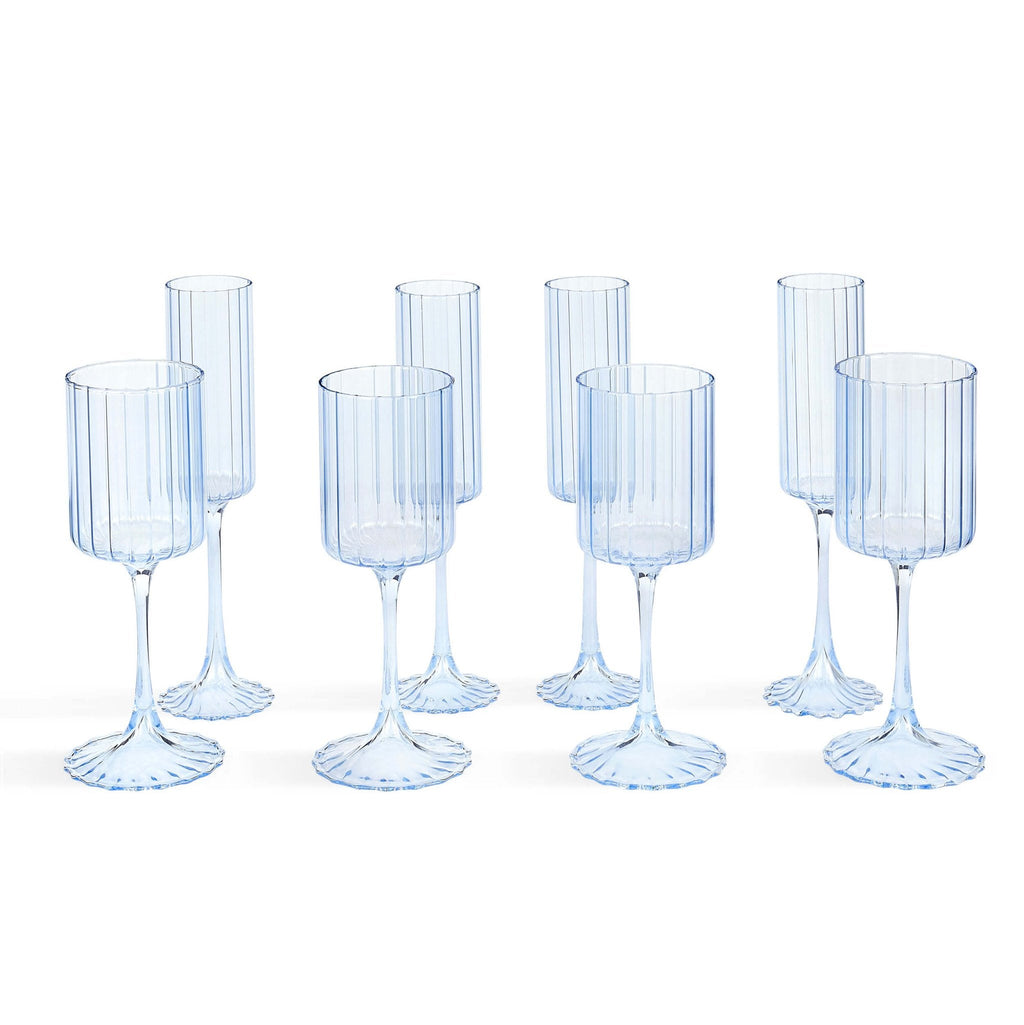 Dusklia - Lucinda Scalloped Edge 8 Piece Wine and Champagne Glasses - Blue