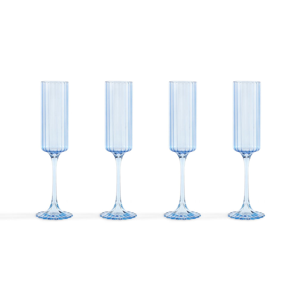 Dusklia - Lucinda Scalloped Edge Glass Flutes - Set of 4 - Blue
