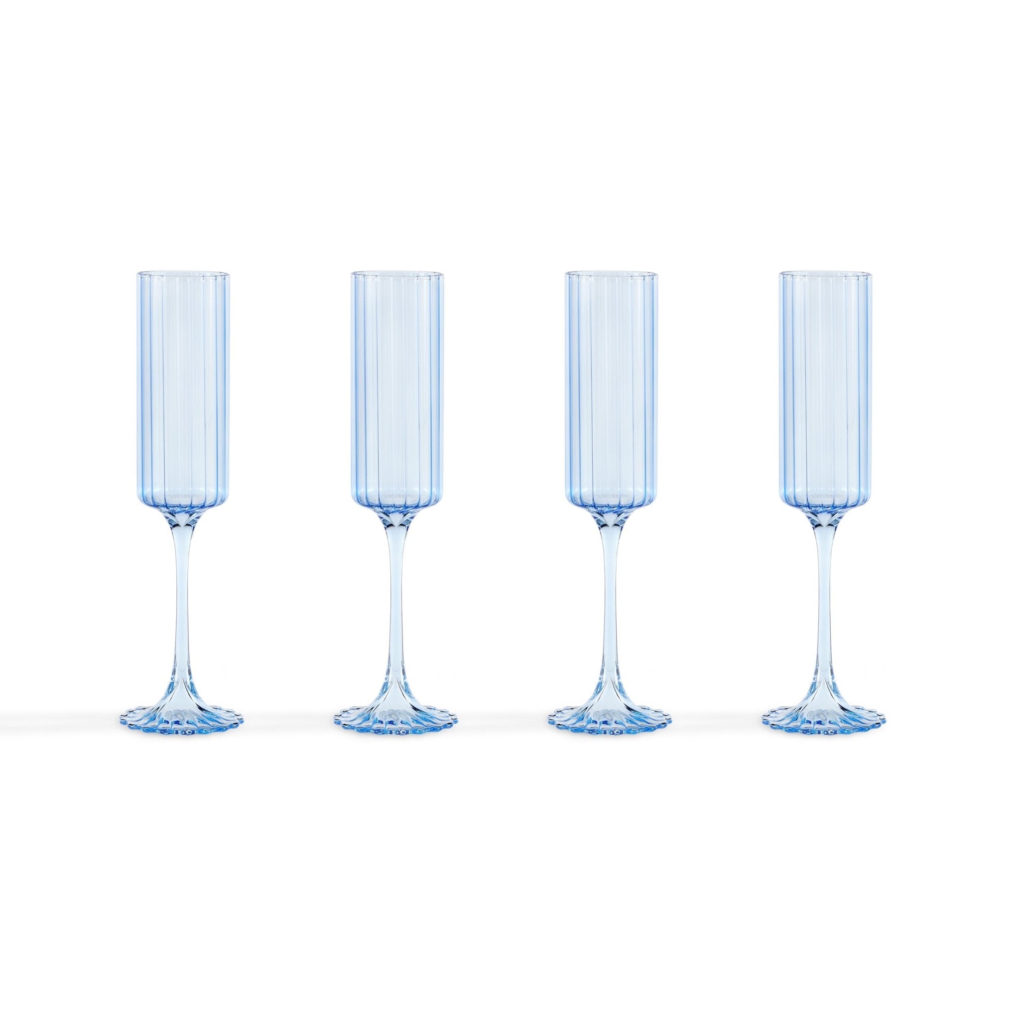 Dusklia - Lucinda Scalloped Edge Glass Flutes - Set of 4 - Blue