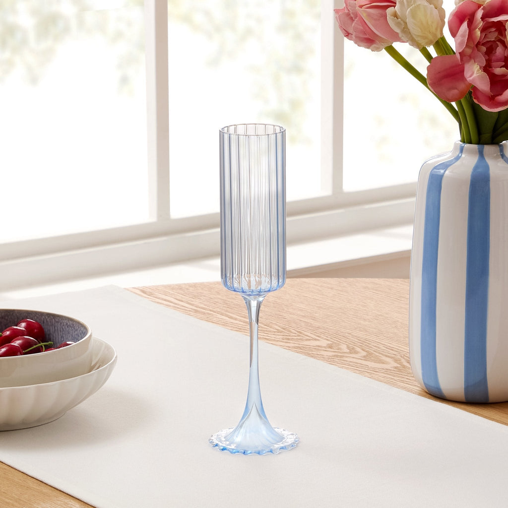 Dusklia - Lucinda Scalloped Edge Glass Flutes - Set of 4 - Blue