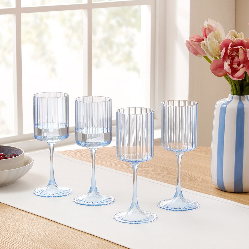 Dusklia - Lucinda Scalloped Edge Wine Glasses - Set of 4 - Blue