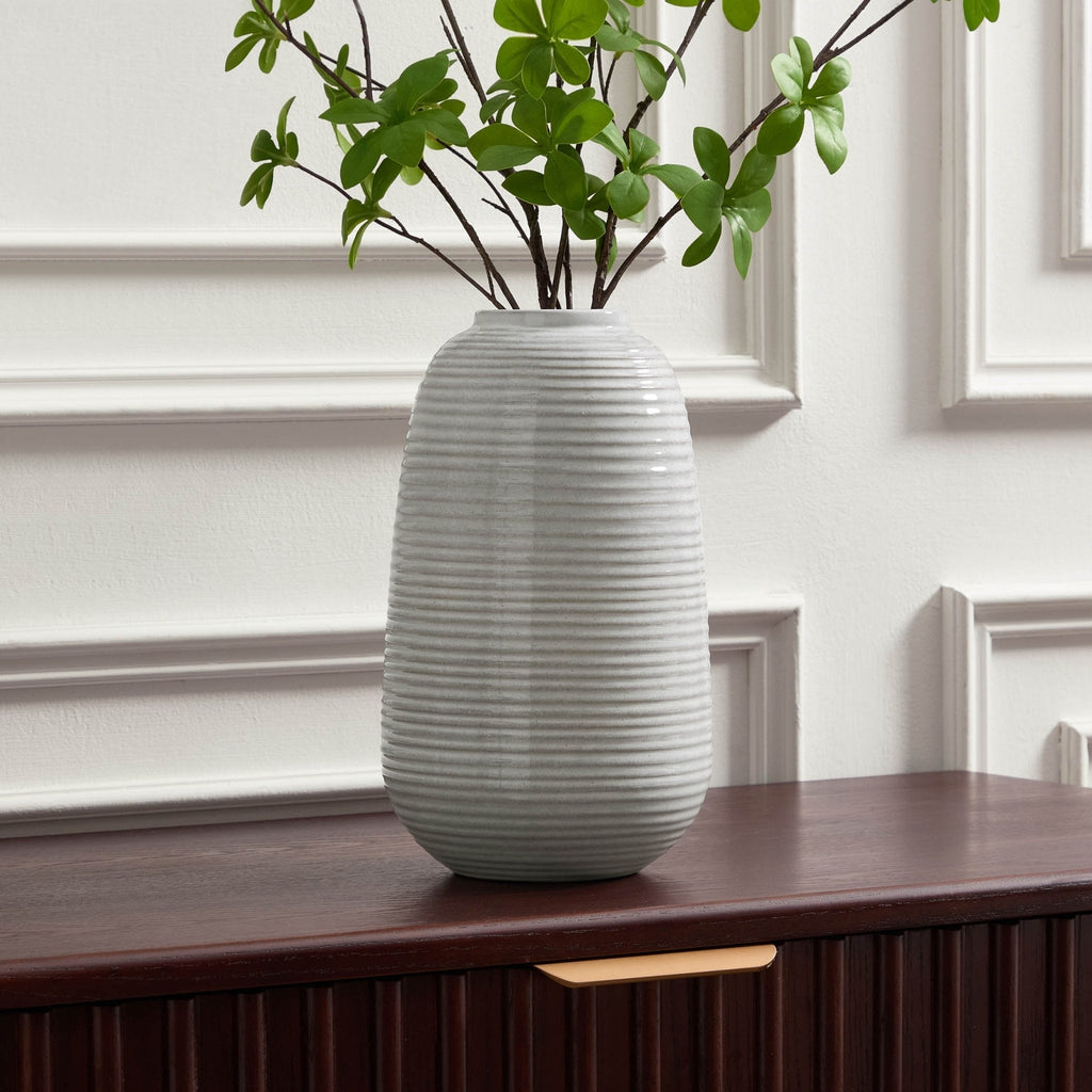 Dusklia - Lydia Ribbed Glaze Vase - Grey/White