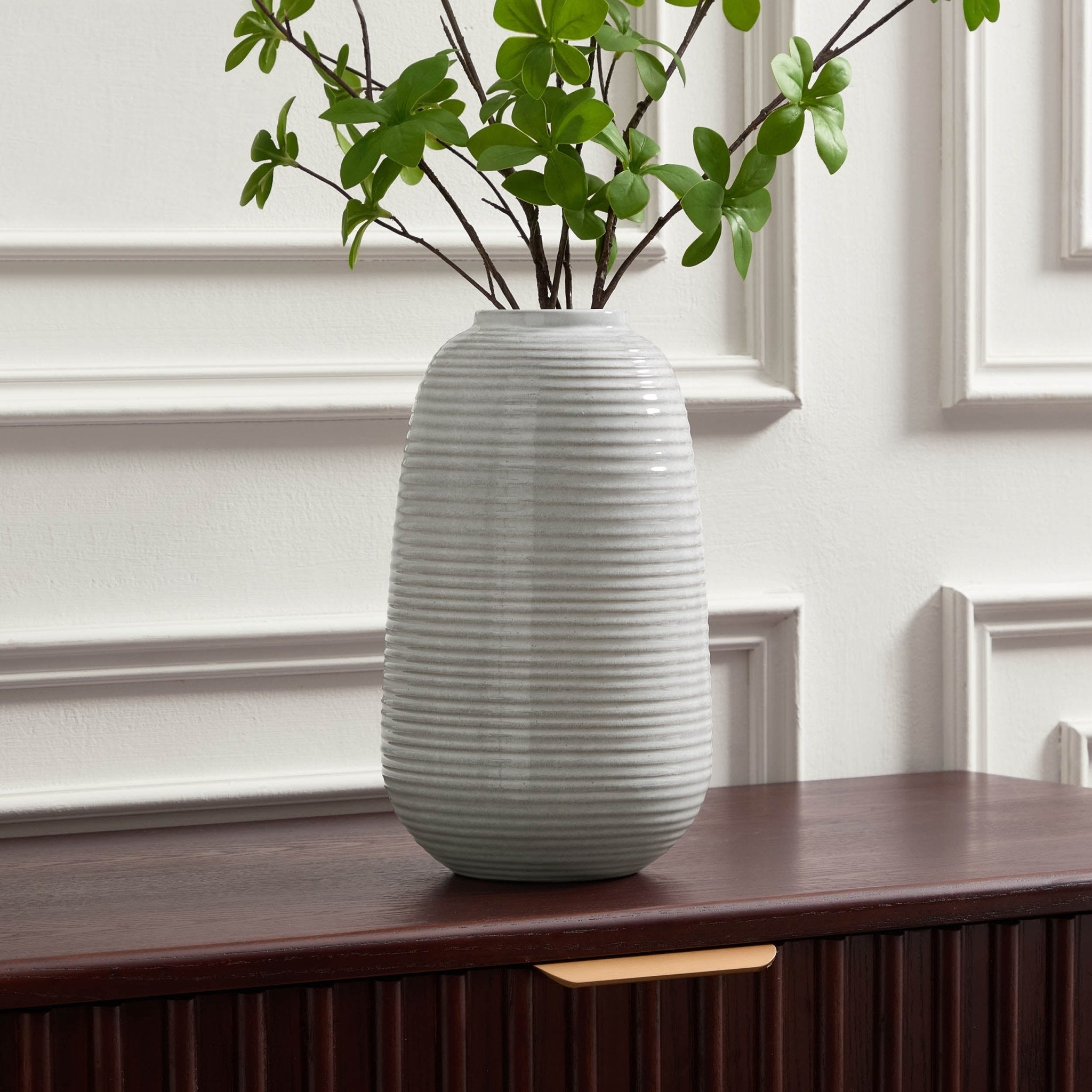 Dusklia - Lydia Ribbed Glaze Vase - Grey/White