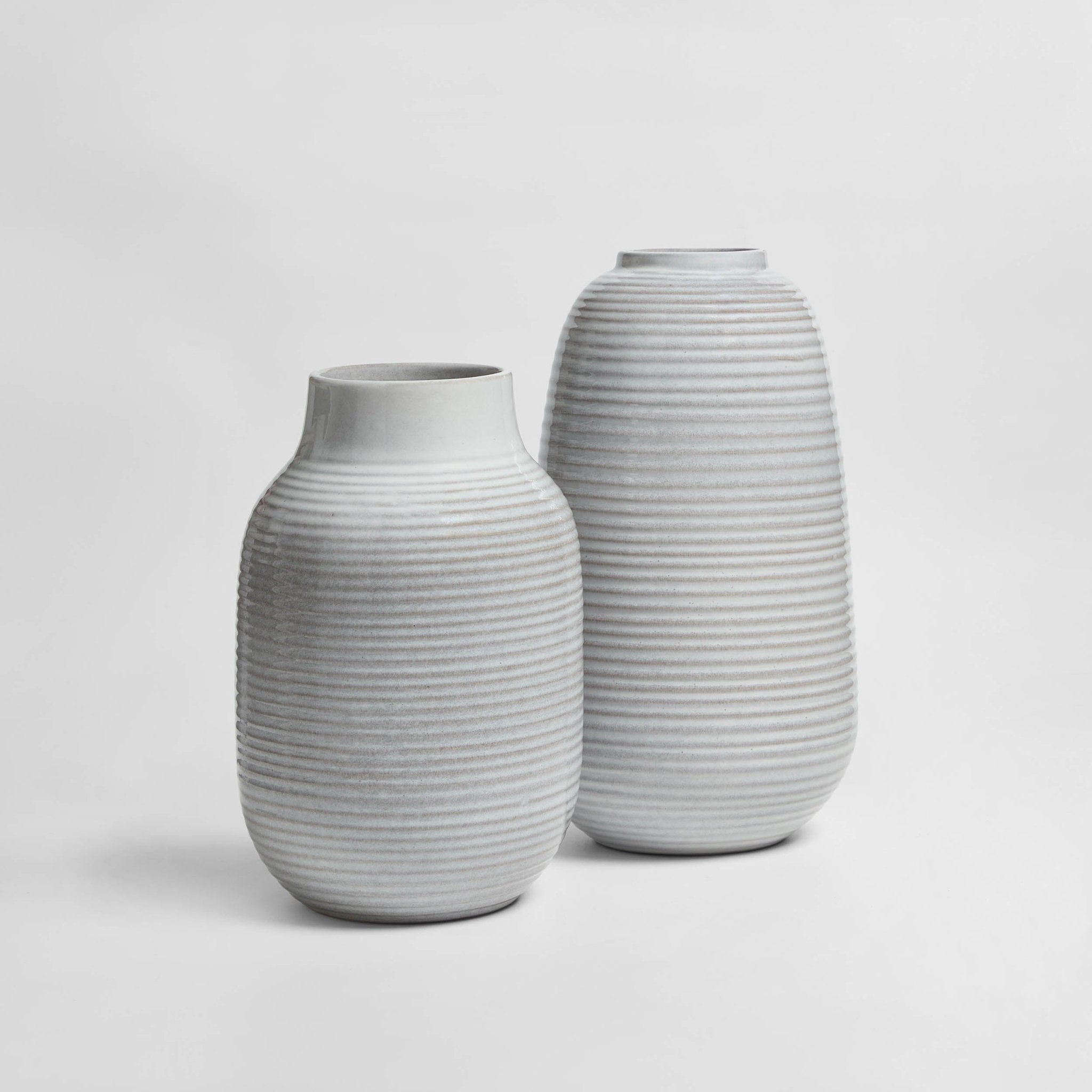 Dusklia - Lydia Ribbed Glaze Vase - Grey/White