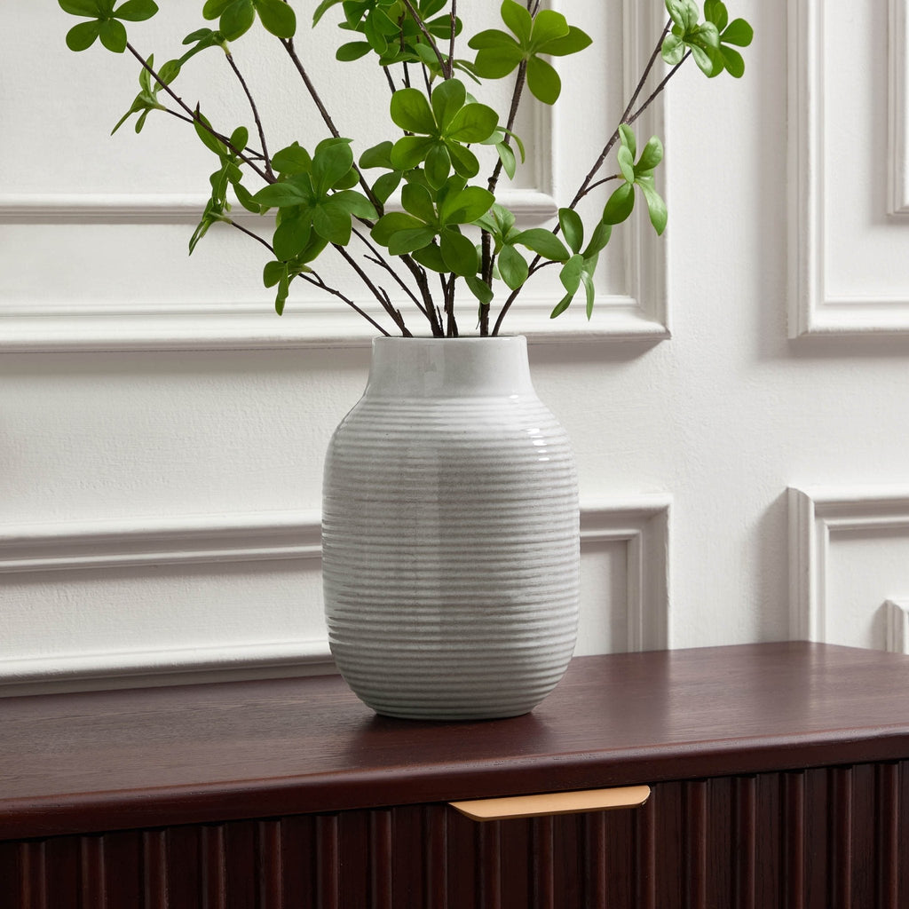 Dusklia - Lydia Ribbed Glaze Vase - Grey/White