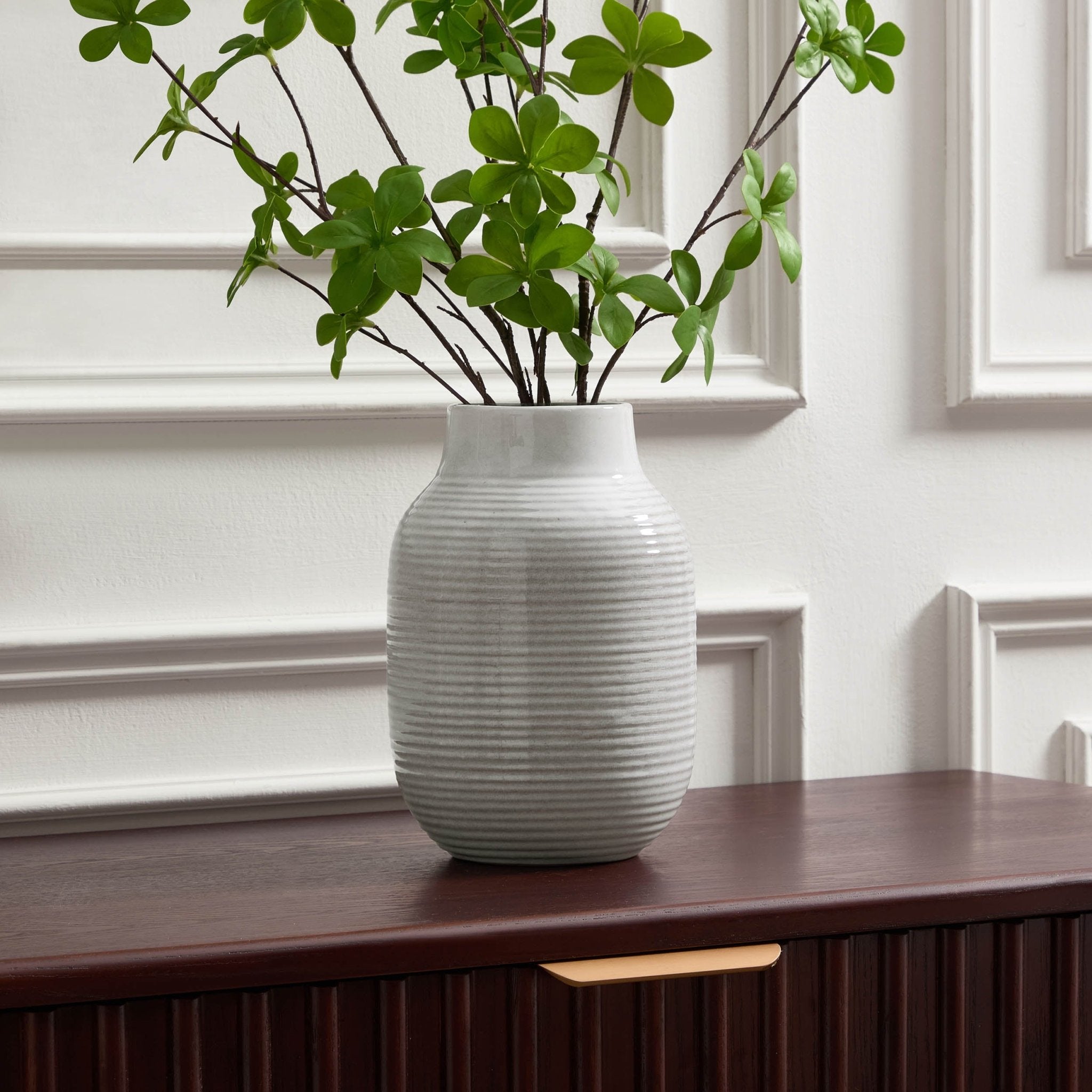 Dusklia - Lydia Ribbed Glaze Vase - Grey/White