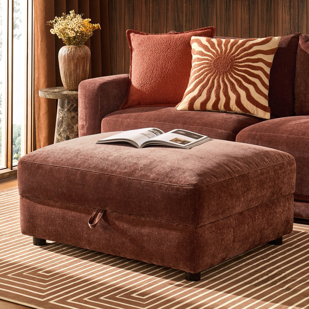 Dusklia - Lyon Storage Pouffe - Chenille Dark Rust