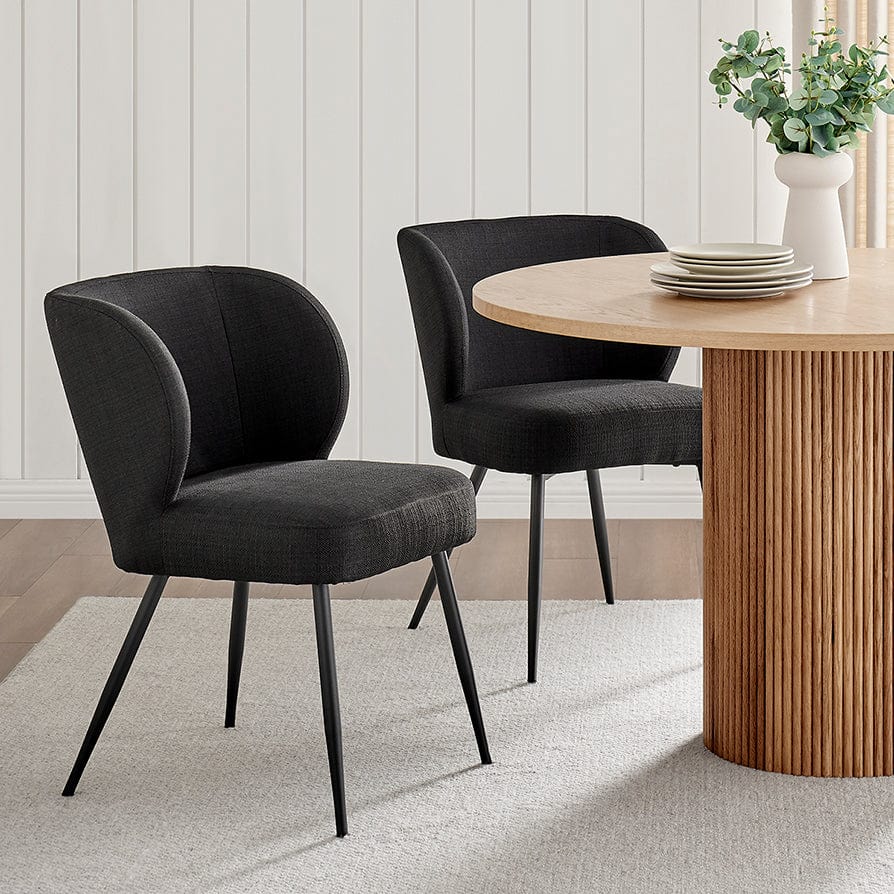 Dusklia - Mabel Set of 2 Dining Chairs - Linen Look - Black