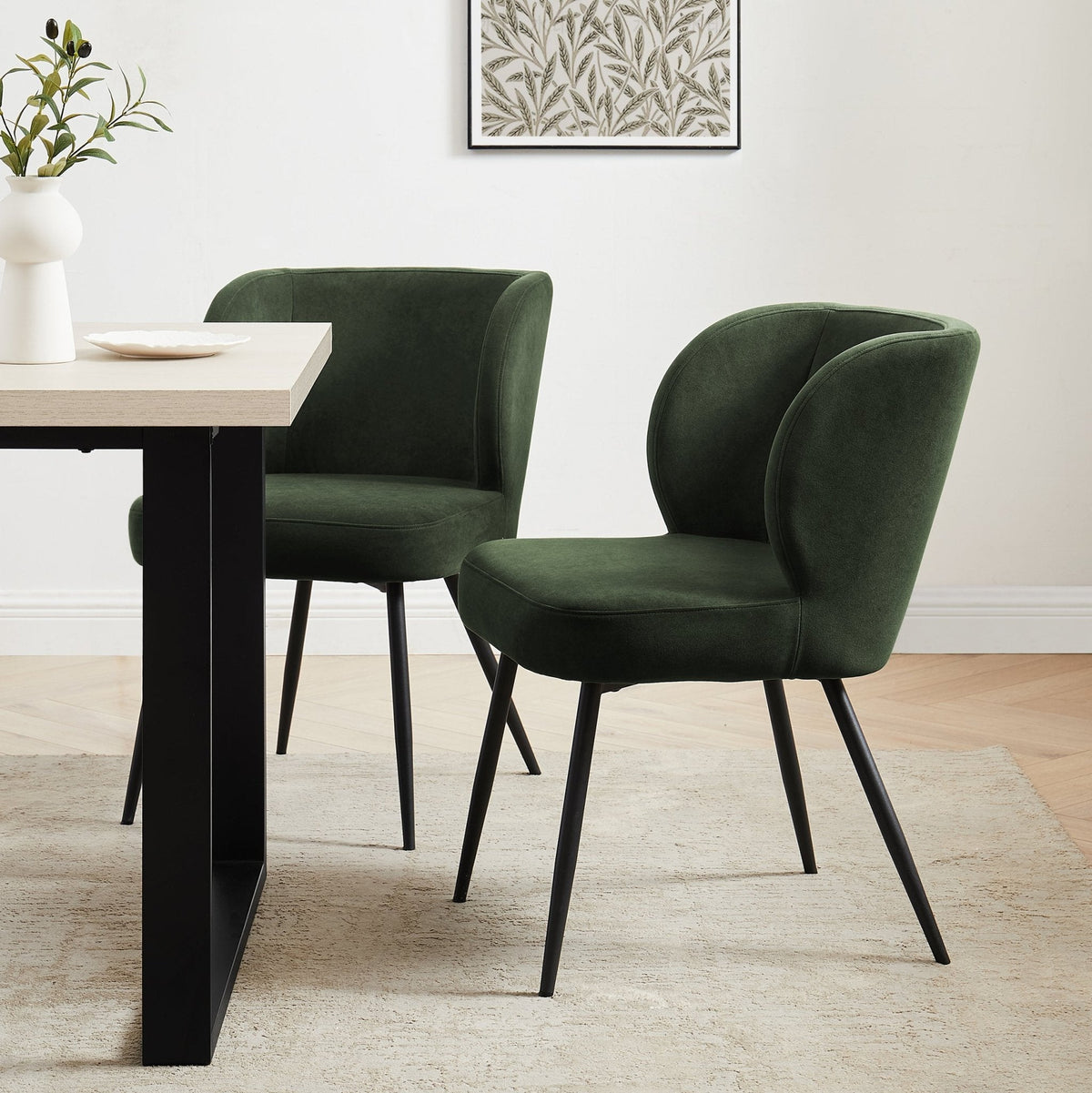Dusklia - Mabel Set of 2 Dining Chairs - Velvet  - Dark Olive