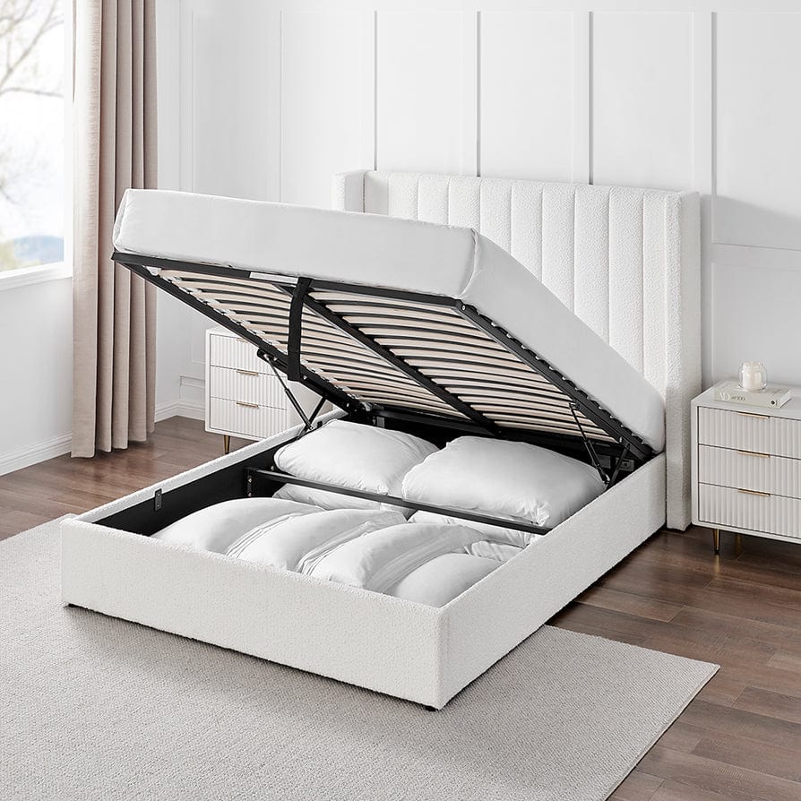 Dusklia - Madison Bouclé Ottoman Storage Bed - Off White