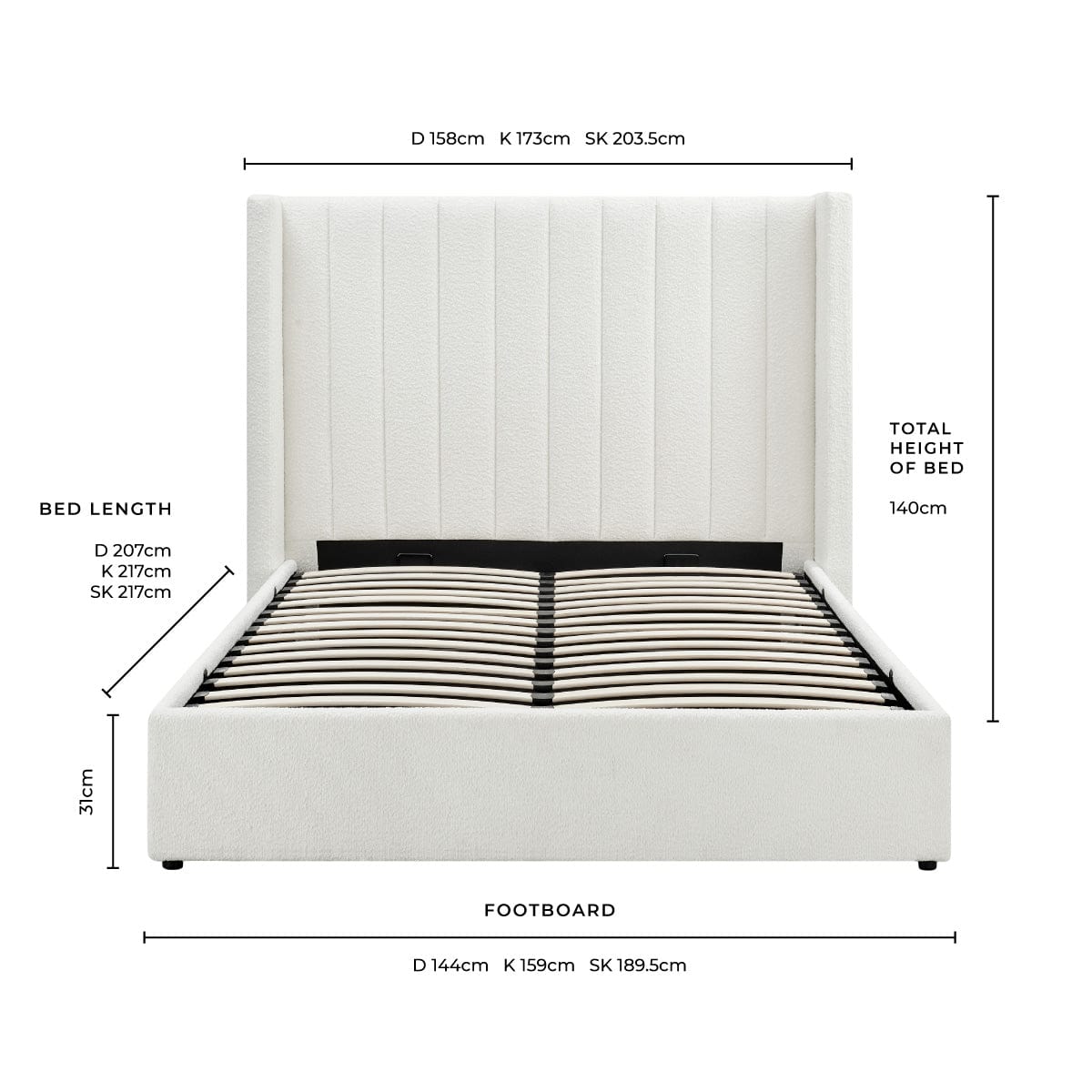 Dusklia - Madison Bouclé Ottoman Storage Bed - Off White