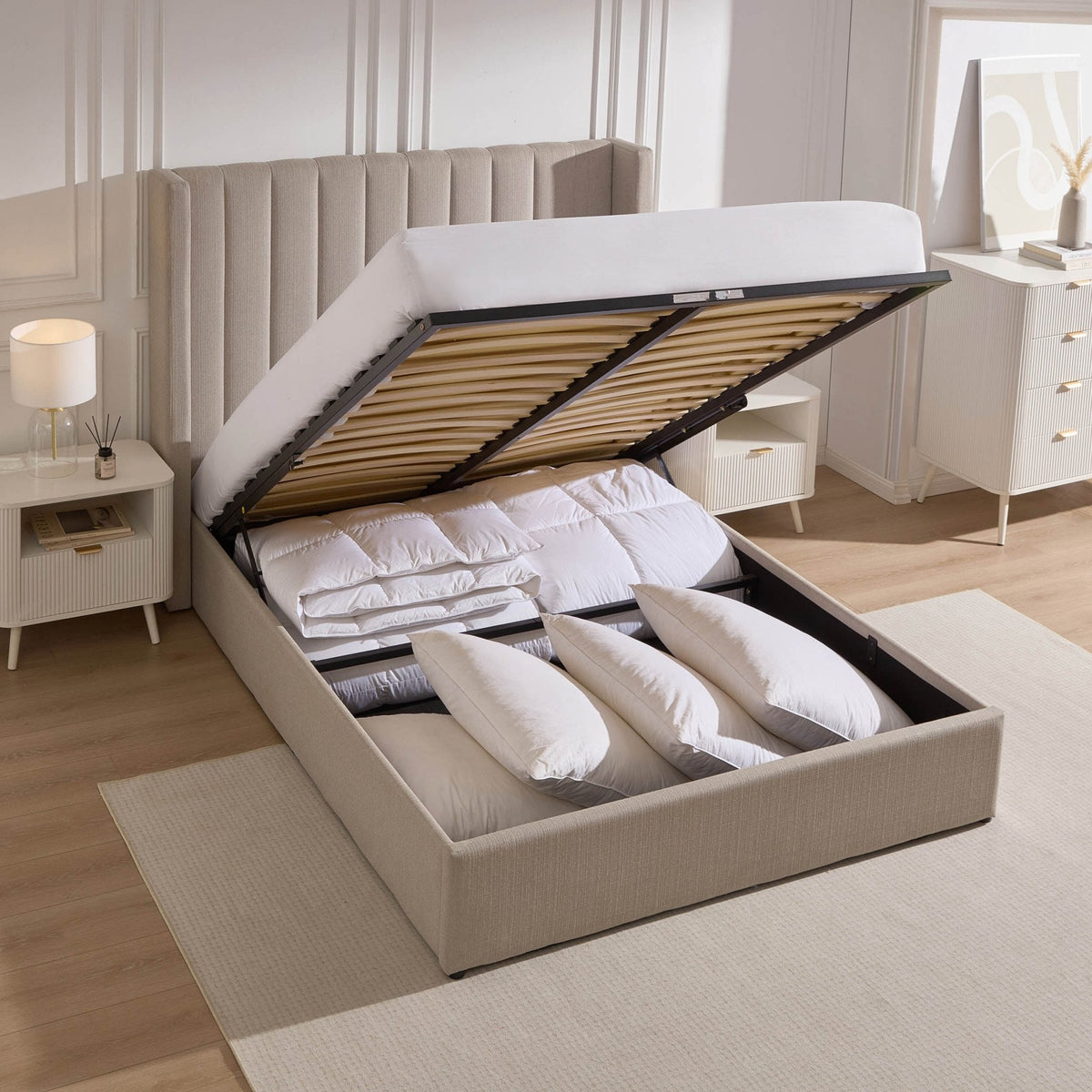 Dusklia - Madison Ottoman Storage Bed - Stone Grey