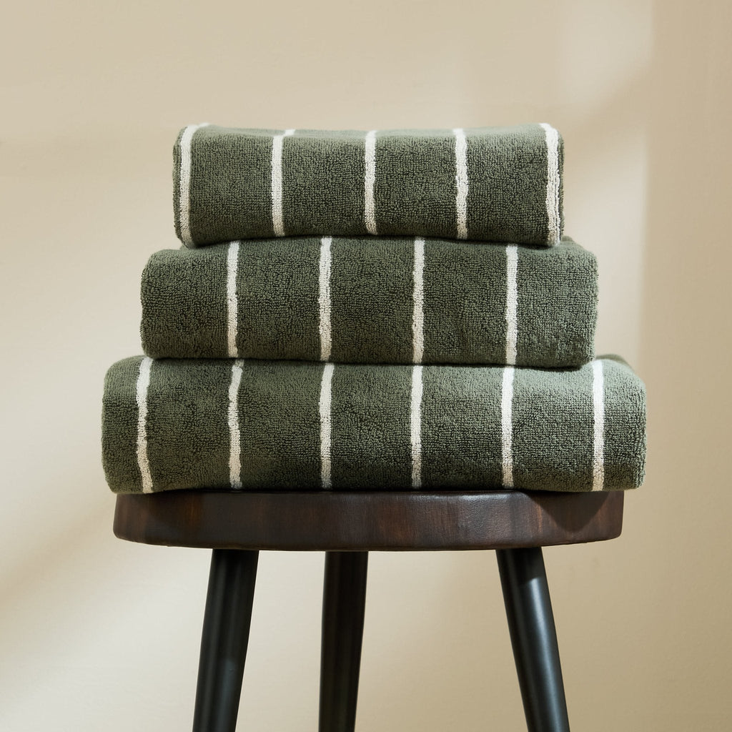 Dusklia - Madrid Fine Stripe Cotton Towel Collection -  Fern/ Natural