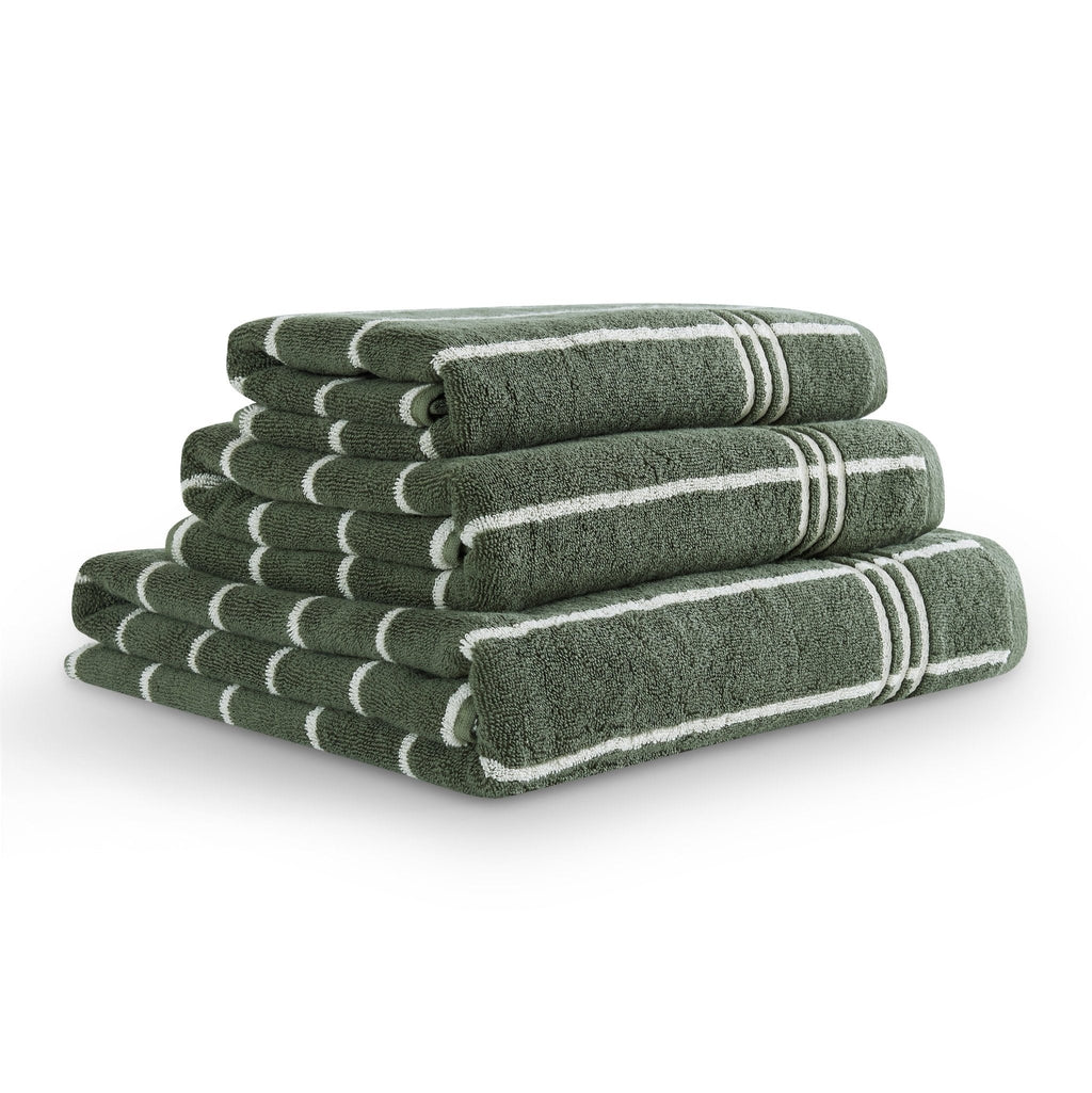 Dusklia - Madrid Fine Stripe Cotton Towel Collection -  Fern/ Natural