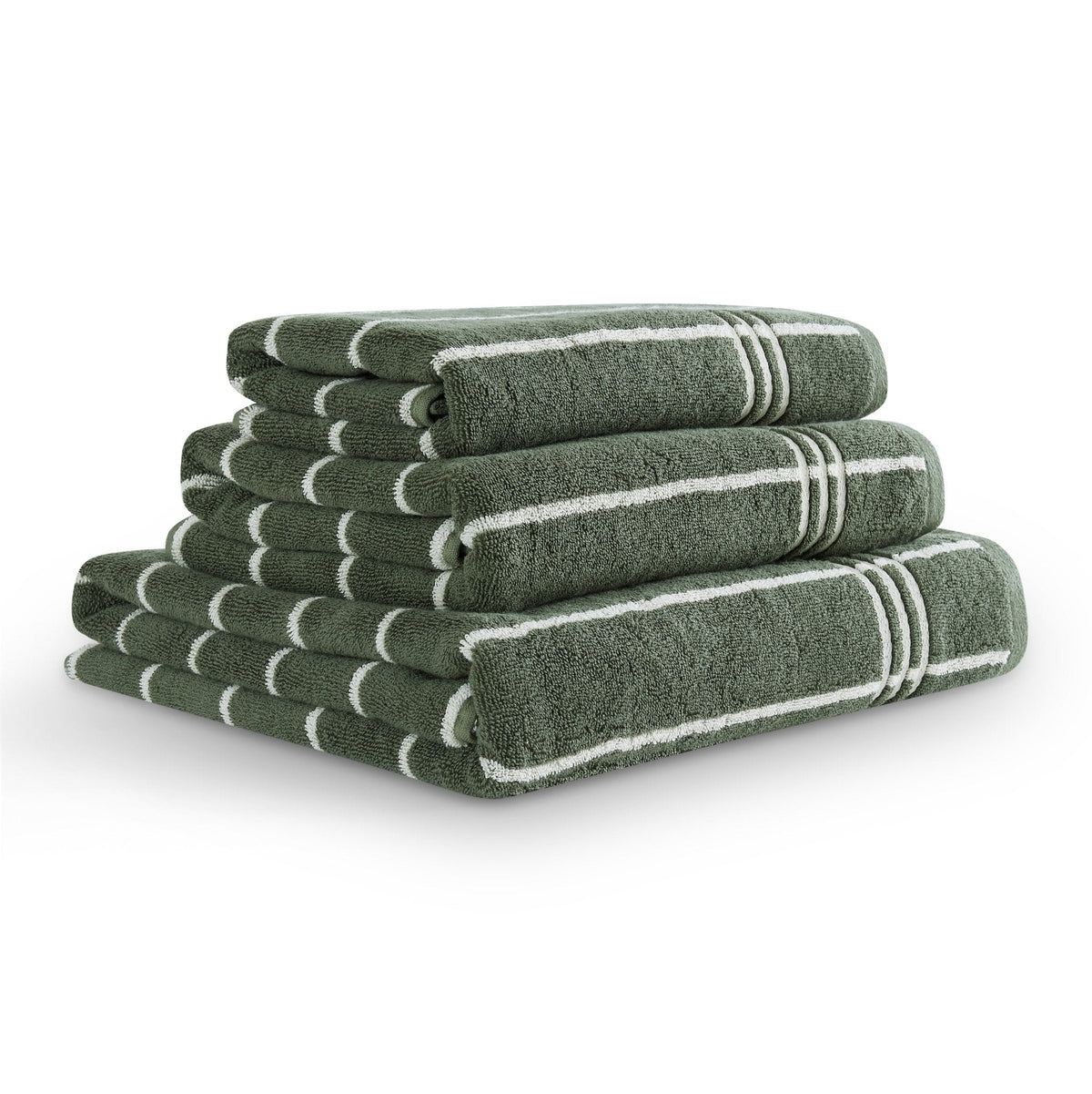 Dusklia - Madrid Fine Stripe Cotton Towel Collection -  Fern/ Natural
