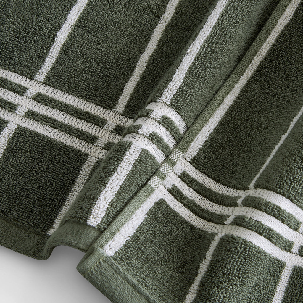 Dusklia - Madrid Fine Stripe Cotton Towel Collection -  Fern/ Natural