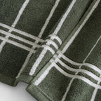 Dusklia - Madrid Fine Stripe Cotton Towel Collection -  Fern/ Natural