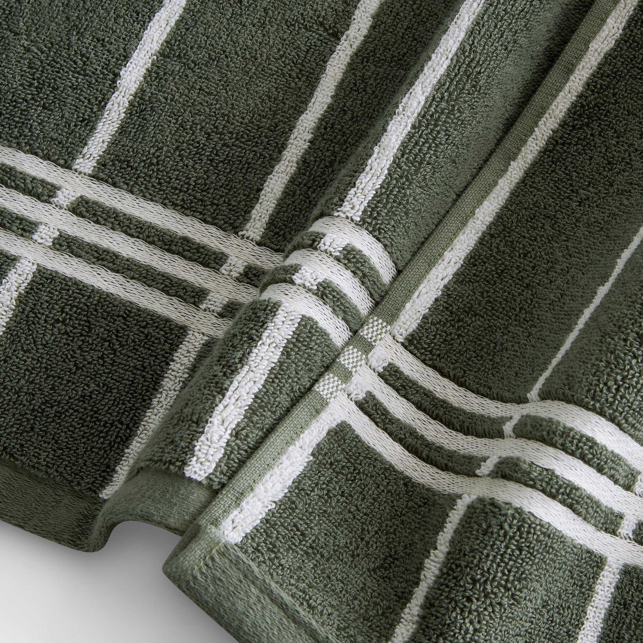 Dusklia - Madrid Fine Stripe Cotton Towel Collection -  Fern/ Natural